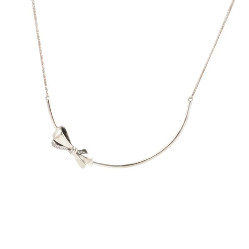 

Original 925 Sterling Silver Pan necklace New Gorgeous Silvery Bow Pan necklace For Women Wedding Party Gift Fashion Jewelry
