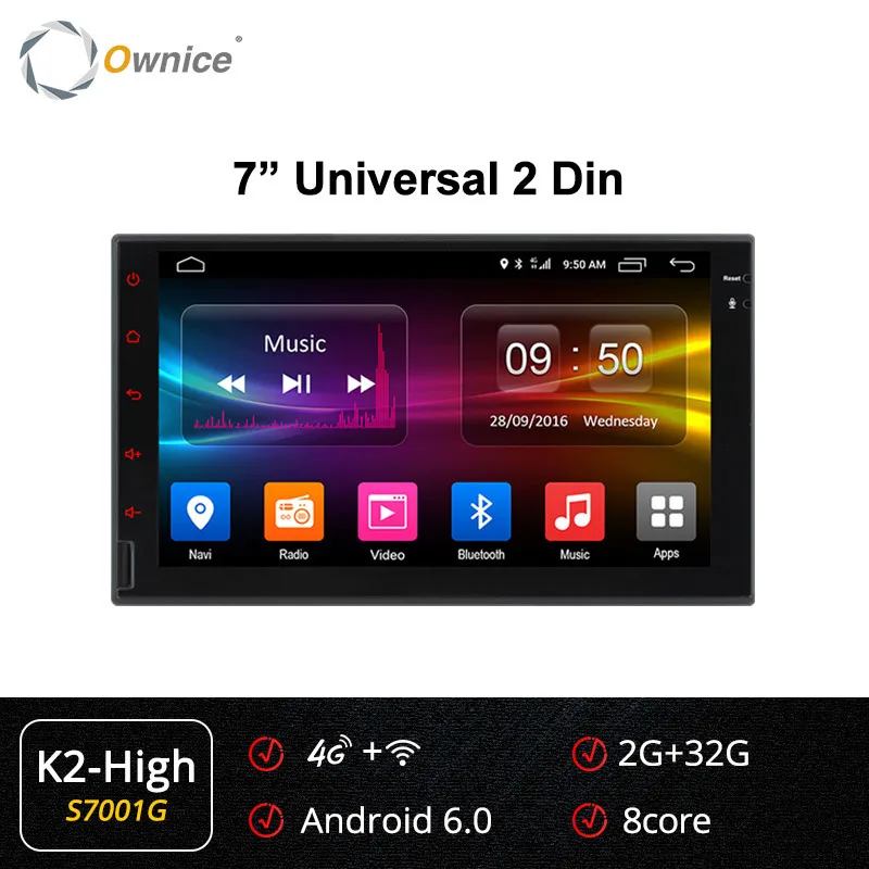 S7001 K2-High Ownice K2 K3 K5 K6 Android 9,0 Octa 8 Core 2G ram поддержка 4G DAB+ DVR 32G rom Радио 2 din Автомобильный Радио плеер для универсального без dvd - Цвет: S7001 K2-High