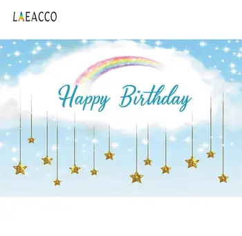 

Laeacco Birthday Rainbow Gold Shiny Star Cloud Party Decor Baby Portrait Photo Backgrounds Photography Backdrop For Photo Studio
