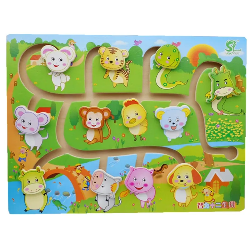 

Educational Logico Wooden Labyrinth Plane Puzzles Animal-Body-Match Maze Intelligence Early Learning children Kids Toys W268