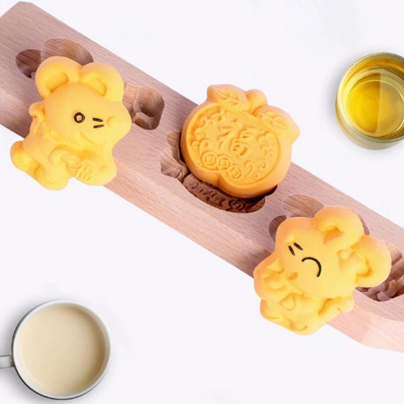 

Cartoon Wooden Moon Cake Mold Pastry Baking Tool for Making Mung Bean Ice Skin