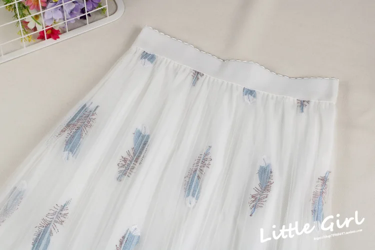 Female Skirts Women Elegant High Waist Embroidered Star Goose Pattern casual fashion Gauze Skirt