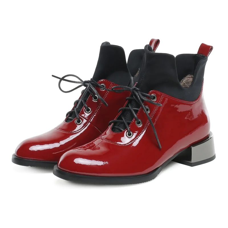 wine red ZVQ/Лидер продаж; ботильоны; Новинка года; Сезон Зима; модная удобная женская обувь смешанных цветов с круглым носком и перекрестной шнуровкой; Прямая - Цвет: wine red