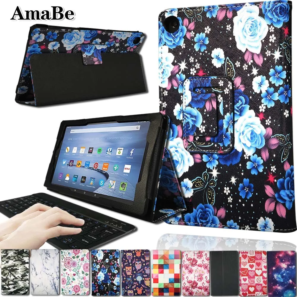 

Multicolor Wireless Bluetooth Keyboard Tablet Leather Case Stand Cover for Amazon Fire HD 10 (2015/2017/2019) Tablet Case