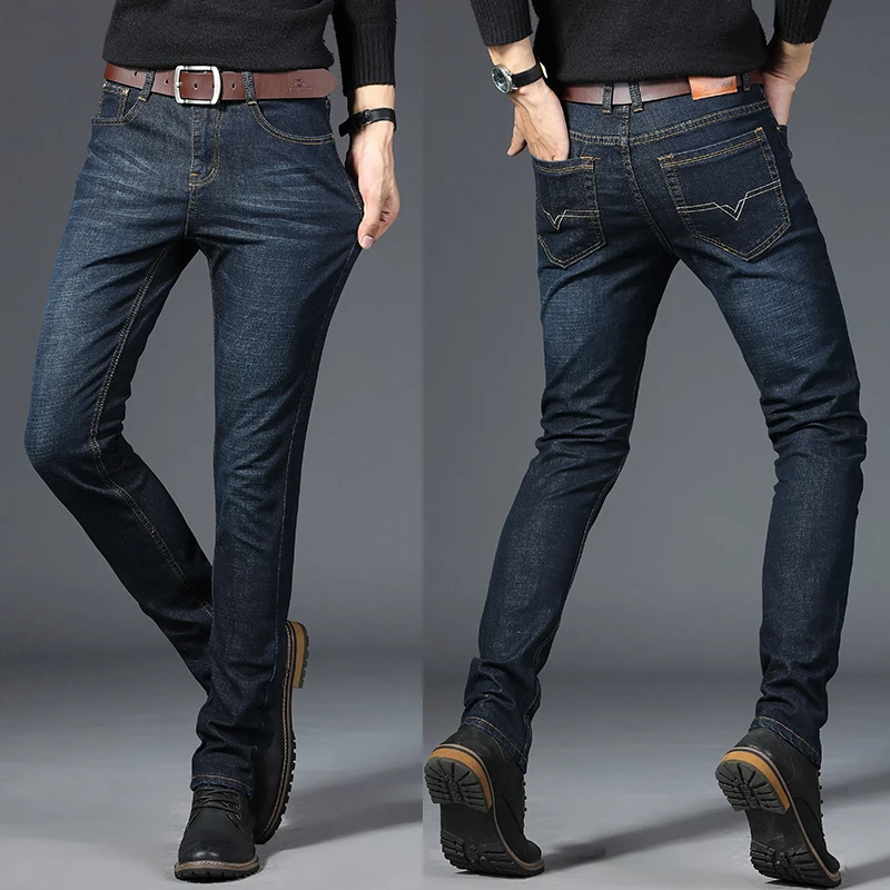 Beste BINHIIRO Herfst mannen Jeans Effen kleur Micro elastische Klassieke Jeans Mannen Rechte Slanke Mode Denim Broek mannelijke 2019 nieuwe K009