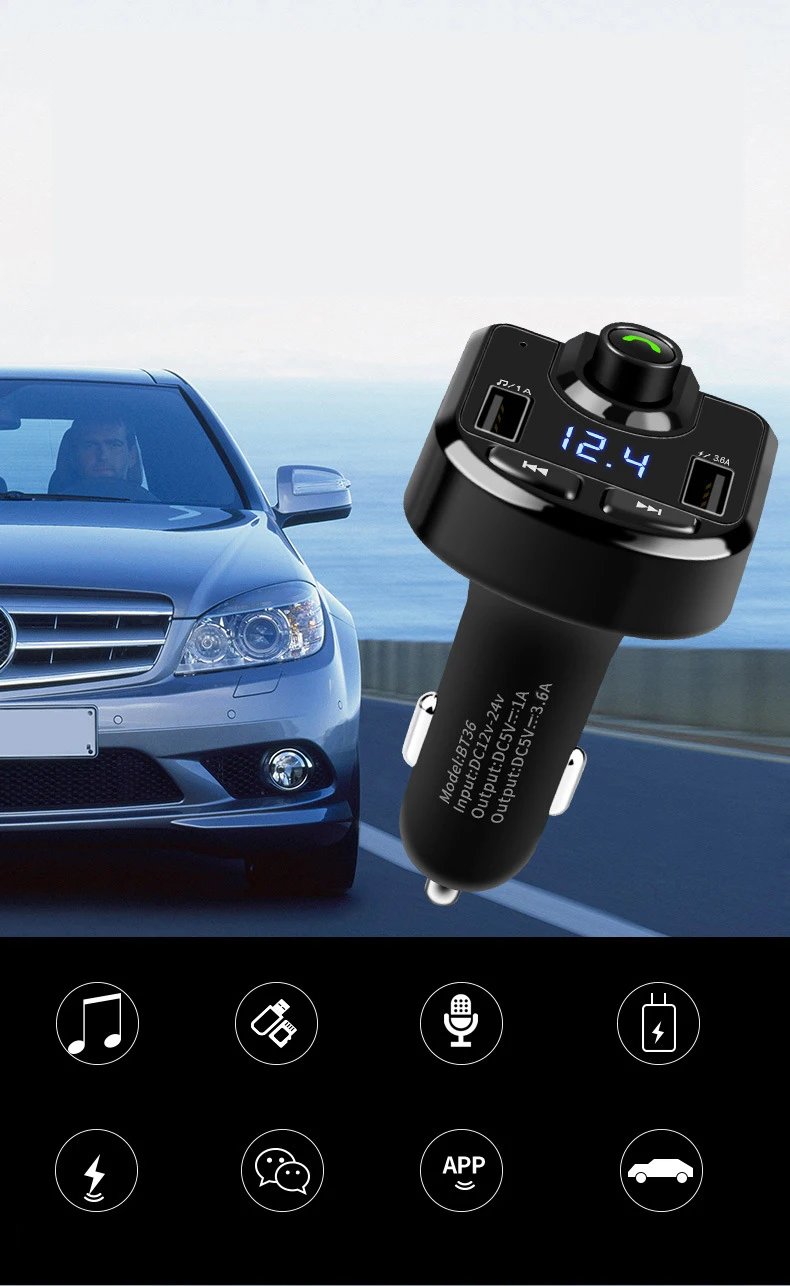 Автомобильный 1А/3.6a Быстрый прикуриватель двойной USB зарядное устройство Handsfree приемник Bluetooth 5.0mp3 передатчик автозапчасти