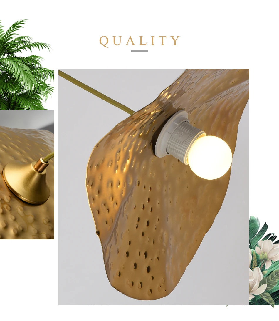 Creative personality lotus leaf single head LED E27 gold pendant lights for living room bedside restaurant hotel porch bar lamp