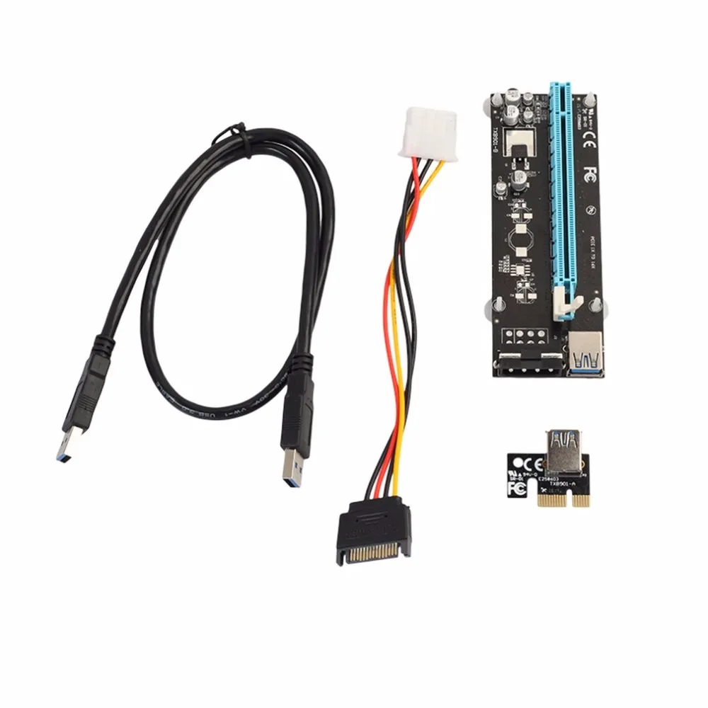 Мини PCI E Экспресс переходная карта 1x к 16x с SATA 4pin Кабель USB 3 0 для Биткойн Шахтер BTC