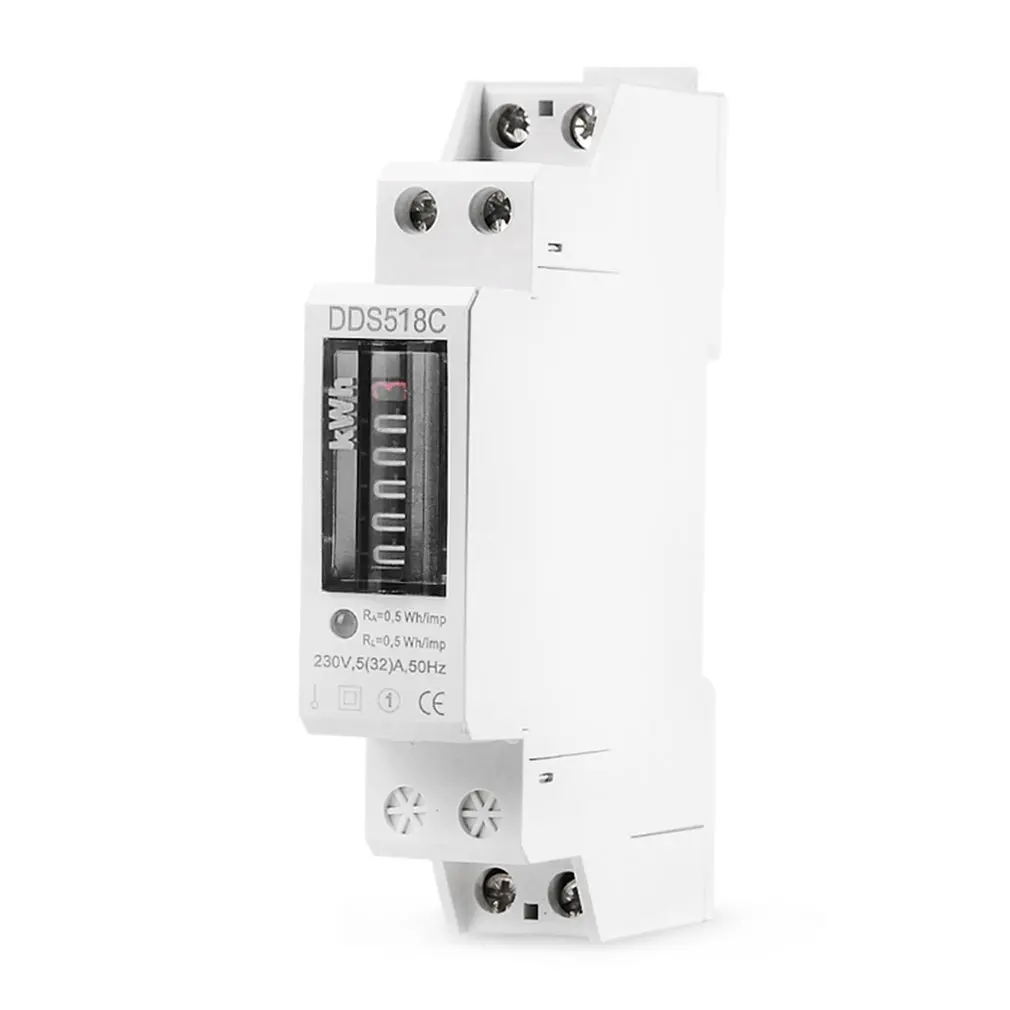 

18mm Din Rail Single Phase Analog Counter Electricity Power Consumption Wattmeter Energy Meter Watt kWh 5-32A AC 230V