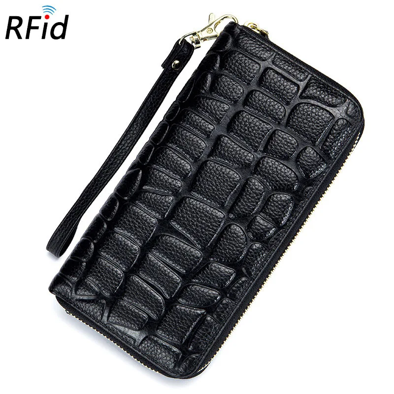 black Из натуральной кожи RFID Блокировка держатель кредитной карты камень шаблон Женский визитница женский кошелек - Цвет: black