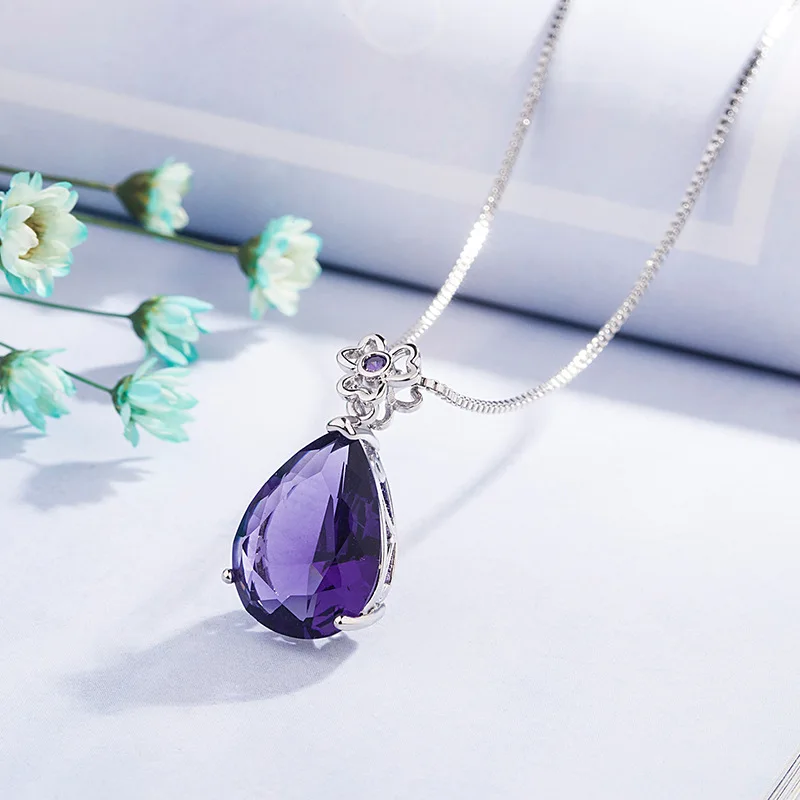 Sterling Silver 925 2 Carats natural amethyst Pendant Women Natural purple Gemstone 45cm Necklace Jewelry Pendant party gifts pendant necklace silver necklace silver pendant