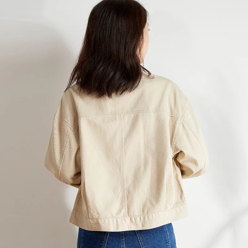 Женская короткая джинсовая куртка LEIJIJEANS классическая цвета слоновой кости