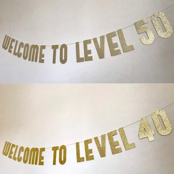 

Gold Glitter Welcome to level 30 Banner for 30th 40th 50th Birthday Decorations