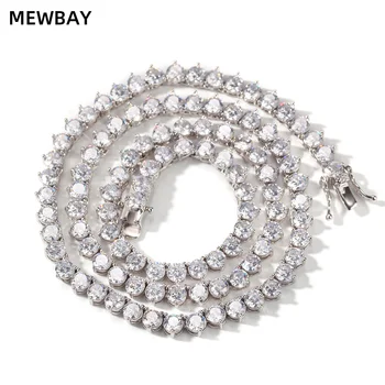 

Bling CZ Iced Out Pink Gold Necklace Hip Hop Tennis Chain Zircon Men Single Row Rapper Jewelry Women Copper Crystal Charm