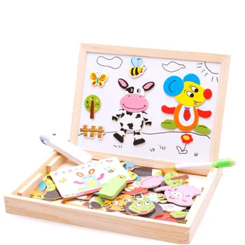 

Baby toy Farm Jungle Animal Wooden Magnetic Multifunctional Educational Children Kids Jigsaw Puzzle Drawing Board Wooden Toy