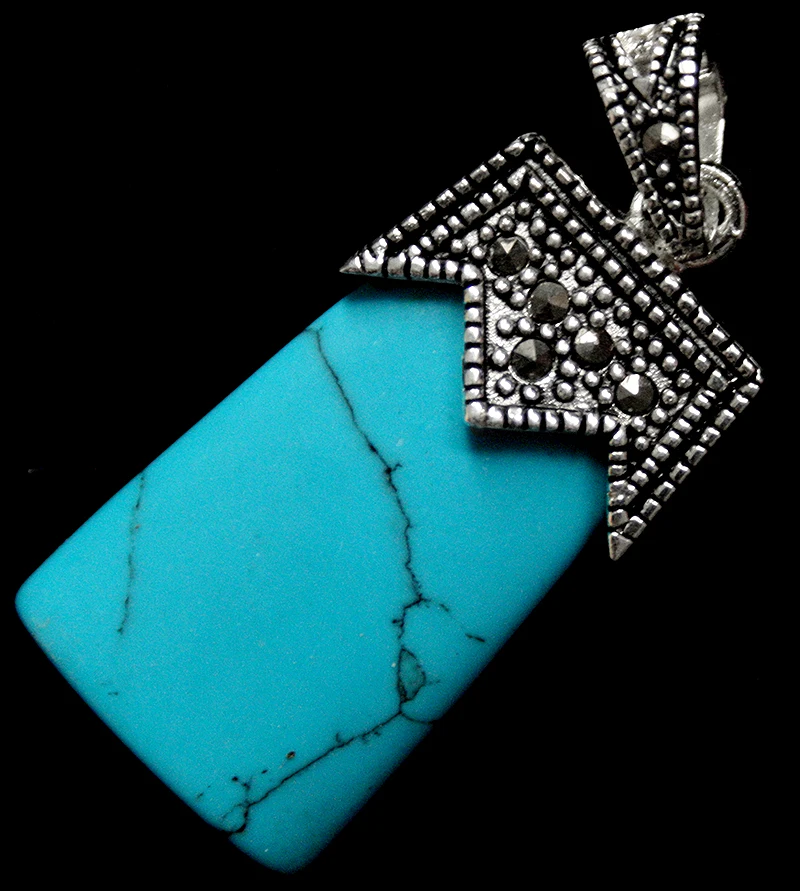 VINTAGE 925 STERLING SILVER BLUE Turquoise MARCASITE PENDANT 30X15MM | Украшения и аксессуары