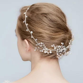 

Stunning Crystal Pearl Bridal Headbands Extra Long Rhinestone Chain Hair Vine Wedding Prom Dress Headpiece Online