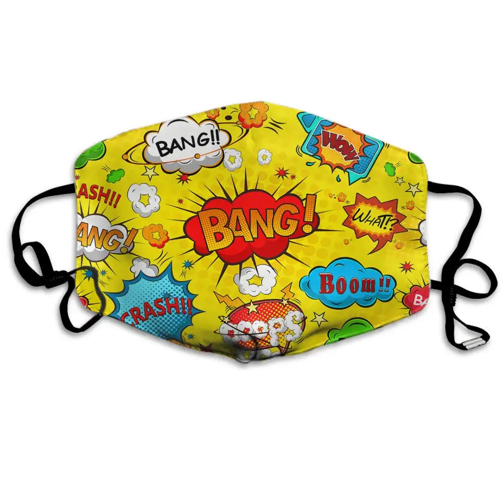 

Swono Mask Comic,Comic Speech Bubbles Superhero Art Pattern Polyester Anti Dust Face Mask-Washable and Reusable Mask for Cycling