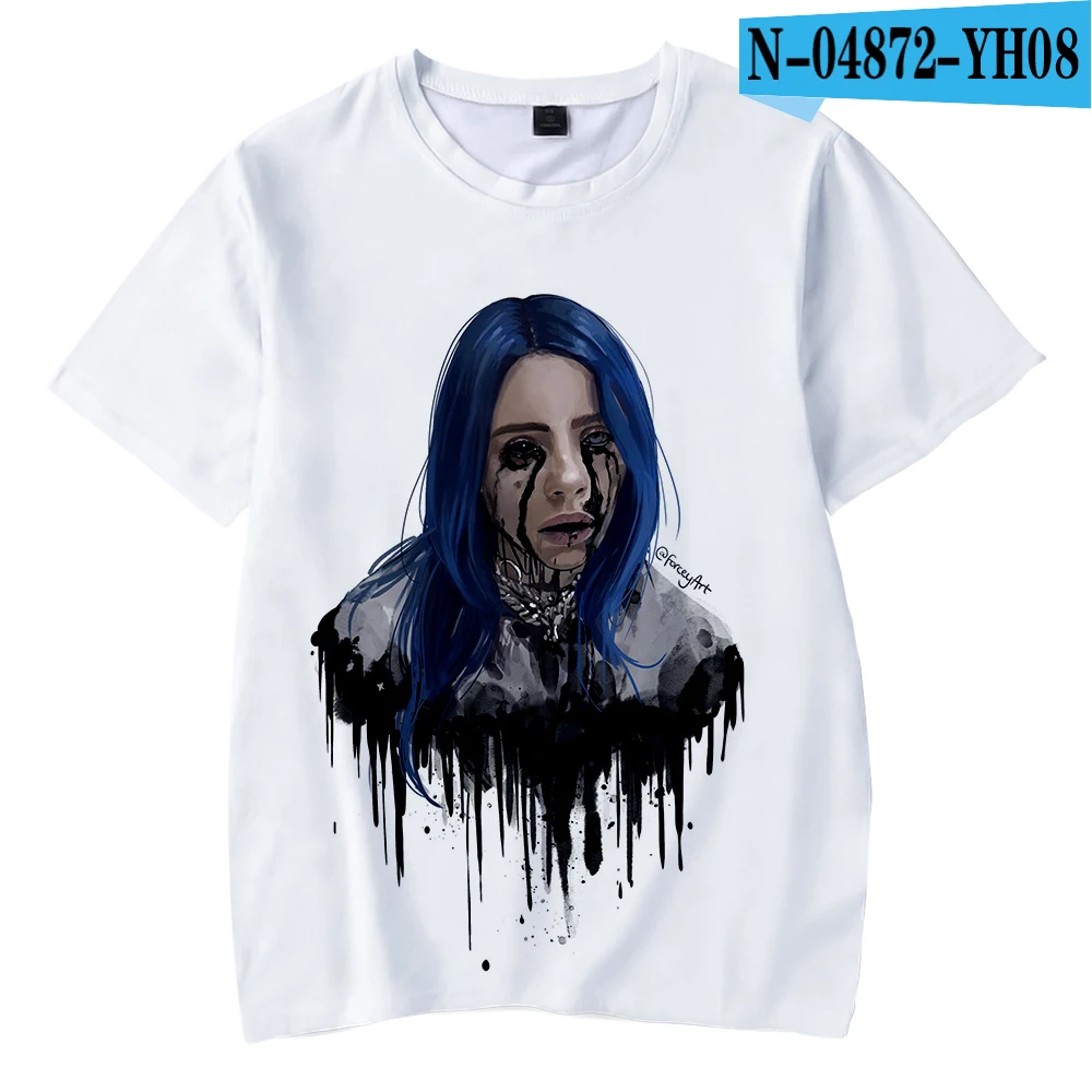 Белый Billie Eilish/ летняя футболка для мальчиков, Детская футболка с 3d принтом для мальчиков и девочек, детская одежда для 4, 5, 6, 7, 8, 9, 10, 12 лет - Цвет: Белый