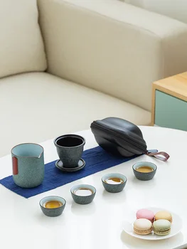 

Crack one pot two cups travel tea set portable bag ceramic kung fu tea set set small tea cup teapot
