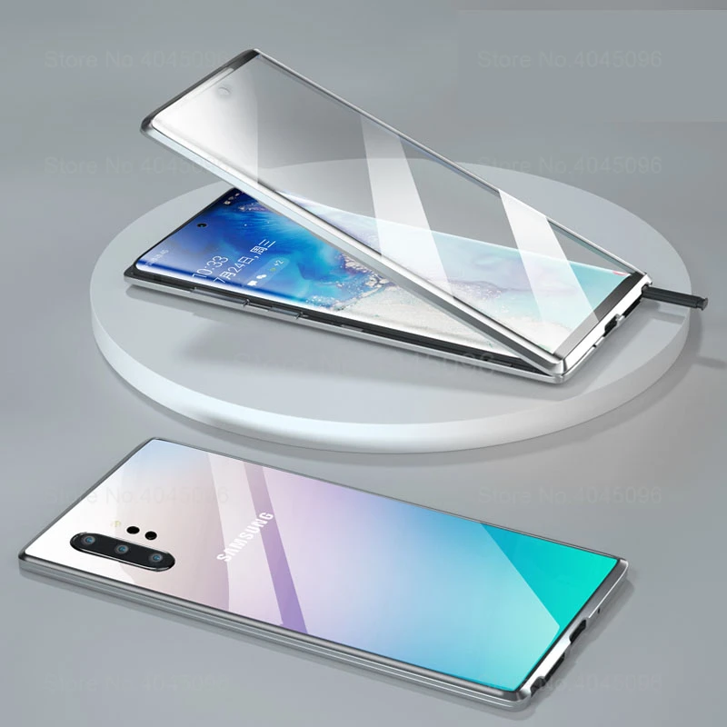 360 Полный Магнитный чехол Note 10 Plus магнит закаленное стекло чехол для samsung Galaxy Note 10 Pro Not 10 Plus Передняя Задняя стеклянная крышка - Цвет: silver