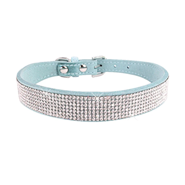 Comfortable Suede Fiber Crystal Dog Collar Glitter Rhinestone Dog Collars Zinc Alloy Buckle Collar for Small Dogs Cats XS/S/M/L 5