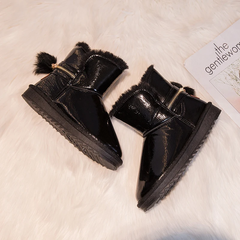 Big size 36-40 New warm snow boots women zipper platform boots solid color waterproof mid calf thick fur winter boots