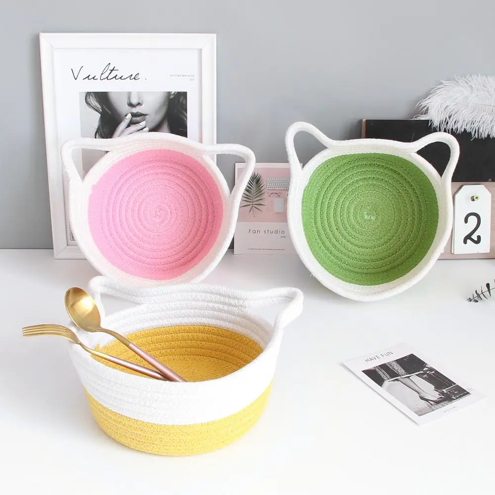 

Cotton Desktop Storage Basket Table Sundries Underwear Toy Storage Box Round Cosmetics Makeup Book Magazine Organizer Container