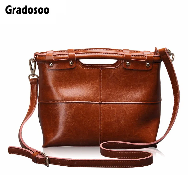 

Gradosoo Oil Wax Leather Handbag Patchwork Shoulder Bags For Women Messenger Bag Top-handle Bags Female Brand Luxury Bags HMB648