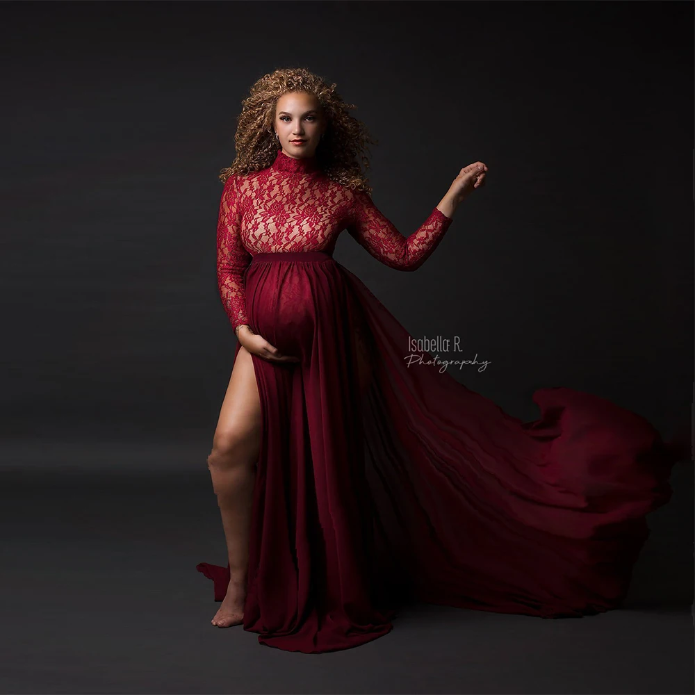 Fancy Lace Maternity Dresses For Photo Shoot Sexy Split Side Pregnancy Dress Maxi Gown Long Pregnant Women Photography Prop 2020 | Мать и