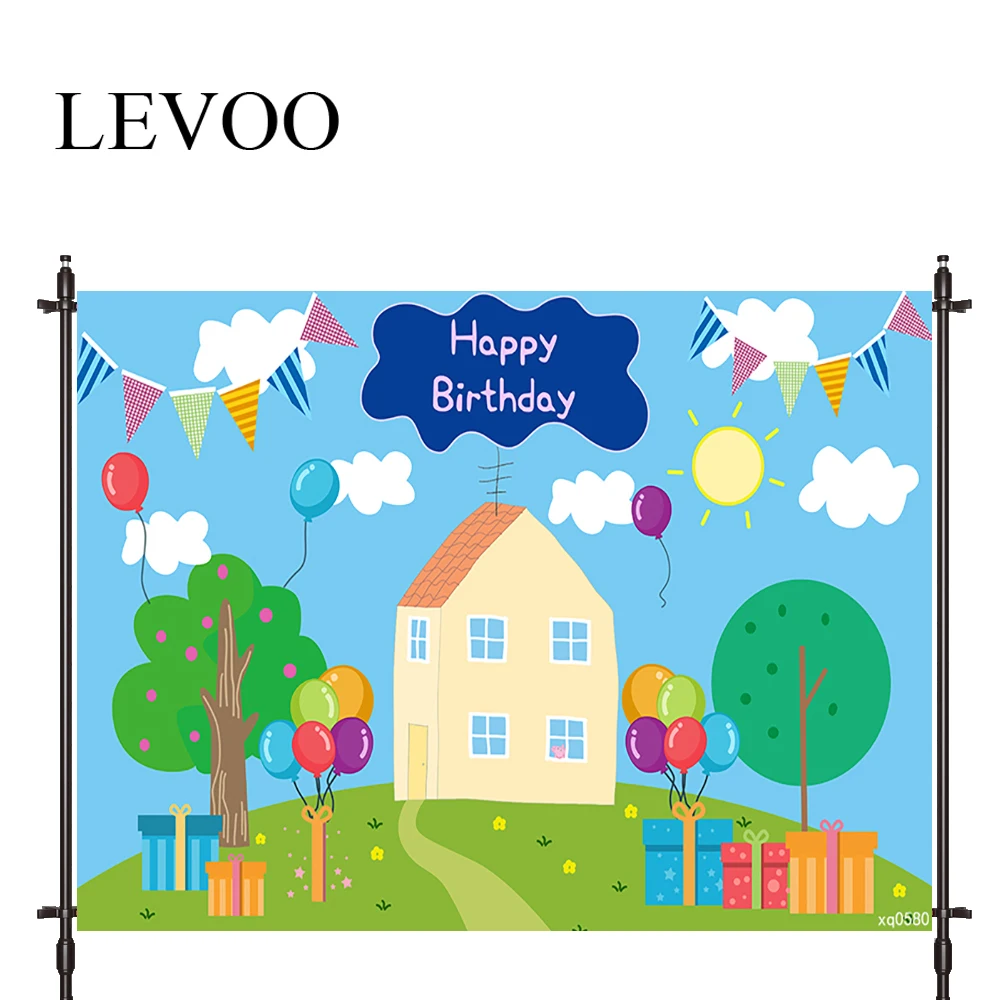 

LEVOO photography background piggy Cartoons houses Bunting birthday fabric custom shoot prop background photocall photo studio