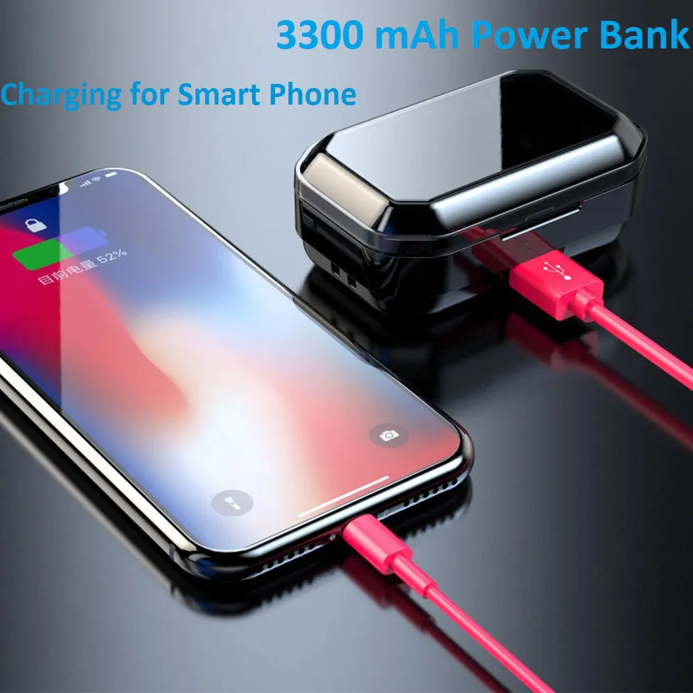 G02 TWS Bluetooth V5.0 Earphone 9D Stereo IPX6 Waterproof Touch Earbuds 3350mAh LED Smart Display Power Bank Type-C Charge Case