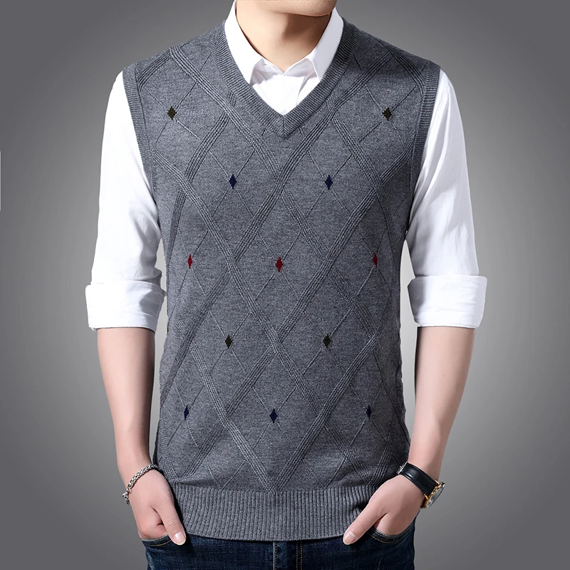 Fashion Brand Vest Sweater For Mens Pullover V Neck Slim Fit Jumpers Knitting Patterns Autumn Sleeveless Casual Clothing Men