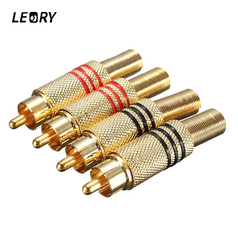 LEORY 4Pcs Gold Plated RCA Connector Plug Audio Male Connector With Spring Cable Protector
