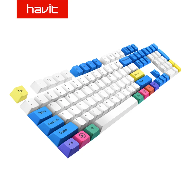 Havit Mechanical Keyboard PBT Keycaps Gaming Keycap Set for DIY Cherry MX White & Blue &Yellow 87 104 Keys keyboard computer wireless