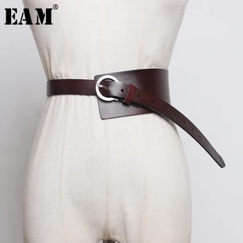 

[EAM] Pu Leather Multicolor Asymmetrical Buckle Long Wide Belt Personality Women New Fashion Tide All-match Spring 2020 1R369