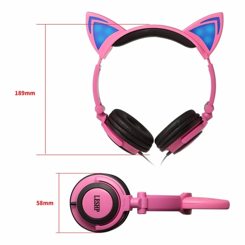 Cartoon Cat Ear Shape Wired Headphone with Glowing Lights Headband Headphone for Mobile Phone PC Computer for Children