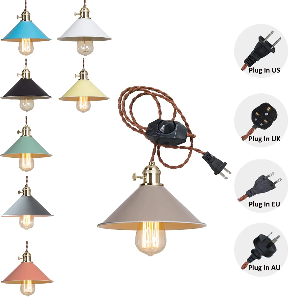 Hanging Swag Lamp no Wiring Needed Handle Pendant Light Macaron Color Nordic Minimalist Bulbs Not Included | Потолочные лампы и