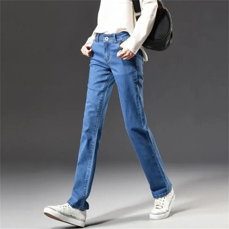 Blue jeans Новые джинсы с высокой талией, женская одежда, свободные черные прямые Джинсы бойфренда, женские эластичные джинсы большого размера для мам, женские брюки Q2279 - Цвет: Blue jeans