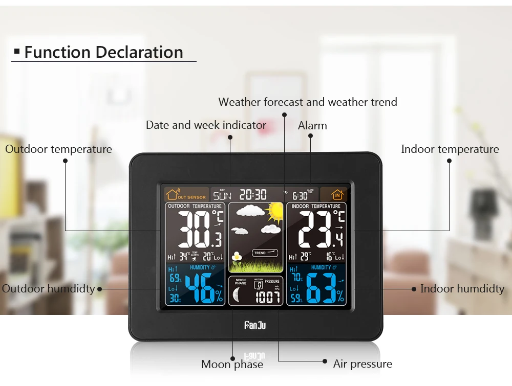 FanJu, цифровой будильник, датчик температуры и влажности, барометр, метеостанция, электронные настольные часы, горячая распродажа