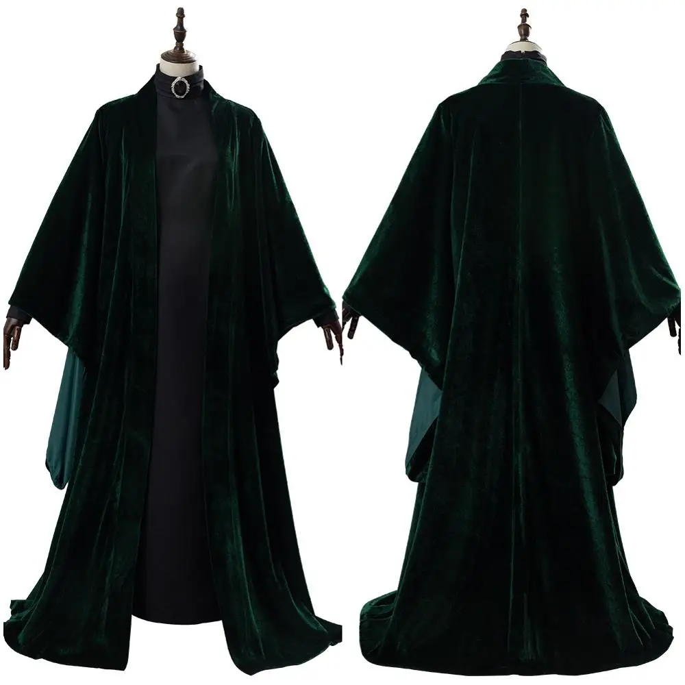 

High Quality Professor Minerva McGonagall Cosplay Costume Dress Cape Velvet Role Play Cloak Hat Halloween Carnival Version 2