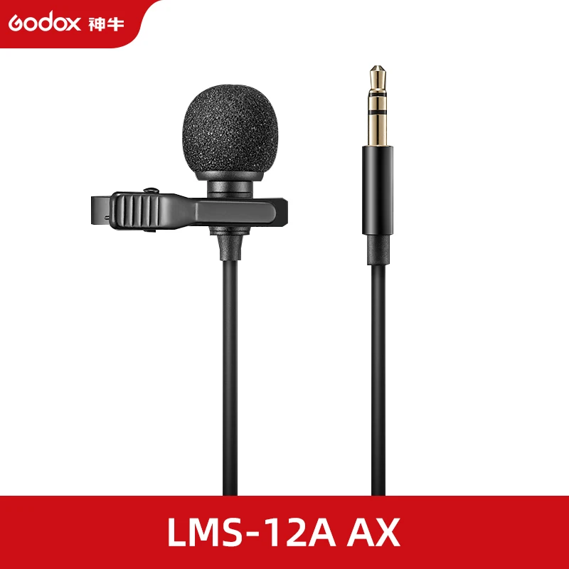 Godox LMS-12A AX AXL Omnidirectional Lavalier Microphone Compantible with Wireless Microphone Systems and Devices with 3.5mm TRS 