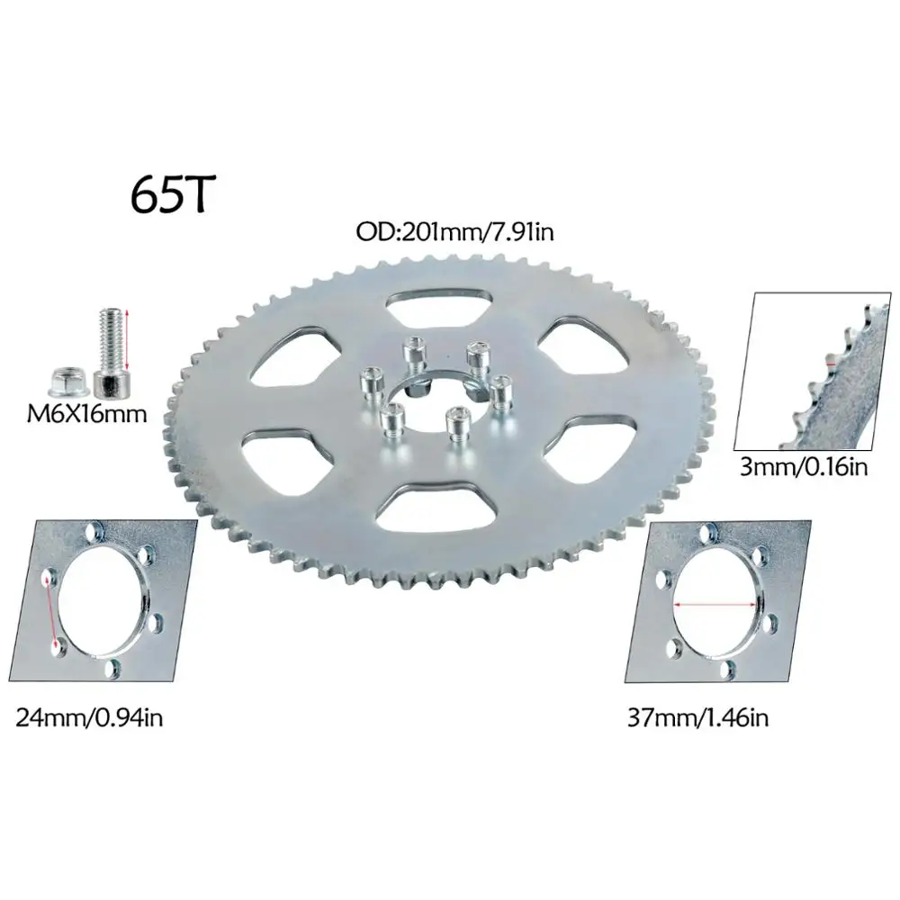 #35 Chain Sprocket 65 Tooth 37mm 35 Chain 116 Links for Go Kart e Bike Scooter 