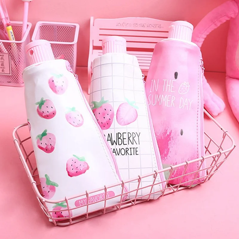 Cute Fruit Strawberry PU Big Capacity Pencil Case Multifunctional Student Stationery Pen Bag Kid Gift School Supplies