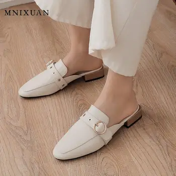 

sandalias mujer women slipper sandals shoes low heels 2020 spring new covered toe square heel mules big size 33 chaussures femme