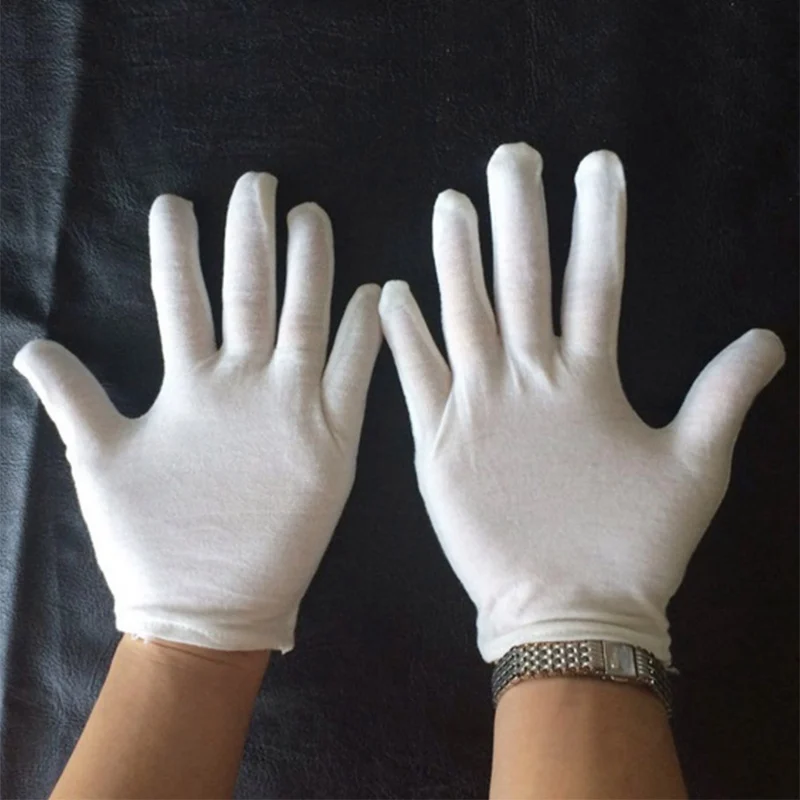 12 Pairs Elastic Nylon Yarn and Cotton Labor Working Gloves Hand Security Safely Protection Cover White