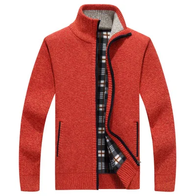 Красный MITEKSAN Canada Jacket Winter Men Sweater Coats Knit Cardigan Joker Off White Plus Velvet Turtleneck Casual Thick Warm Tops - Цвет: Красный