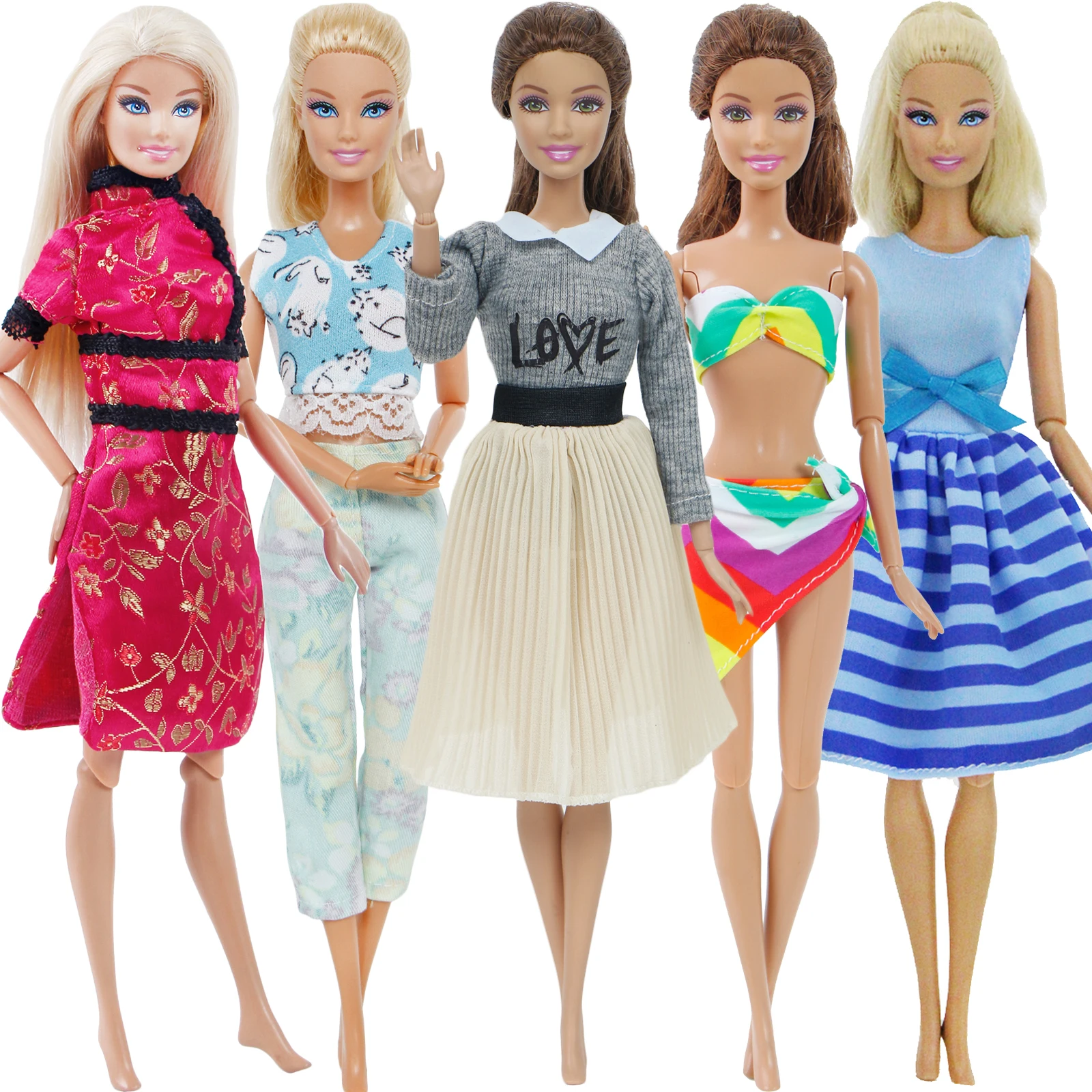 

5 Pcs/Lot Mix Style Wedding Party Dress Daily Casual Wear Swimsuit Clothes for Barbie Doll Dollhouse Accessories Kids DIY Toy