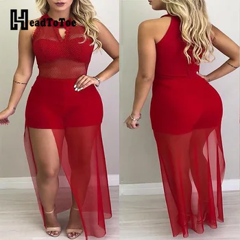 

Sleeveless Fishnet Mesh Overlay Romper