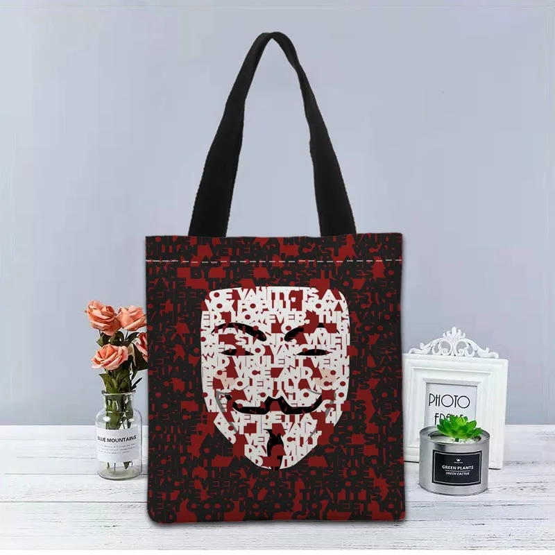 V for Vendetta Handbag Foldable Shopping Bag Reusable Eco Large Unisex Canvas Fabric Shoulder Bags Tote Grocery Cloth Pouch 1208 